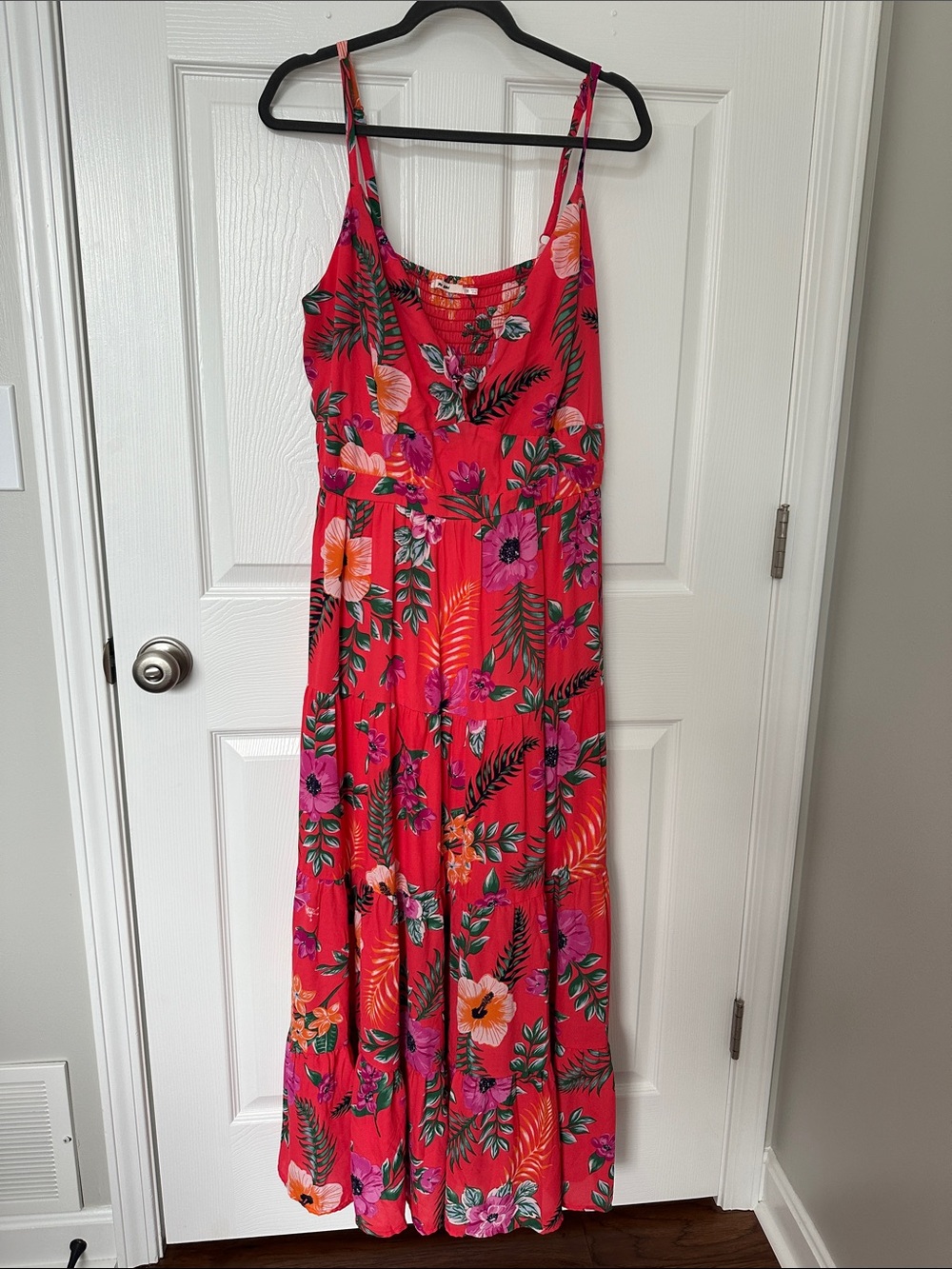 miami Red Floral Maxi Dress with Pink & Orange Flowers